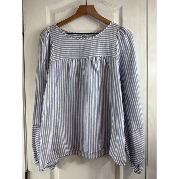 LOFT Rayon Linen Stripe Balloon Long Sleeve Blouse Top Women's Size L Large - Picture 1 of 12